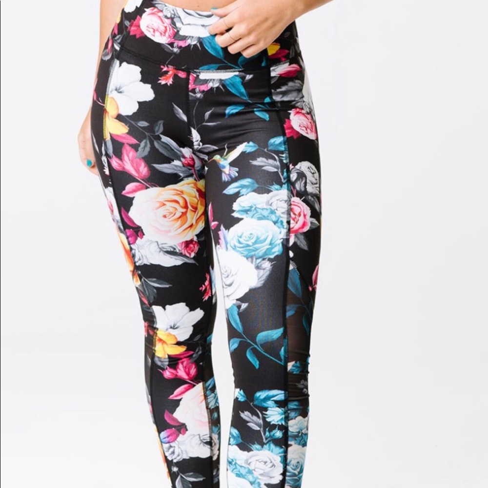 Zyia Dark Floral Mesh High Rise Legging